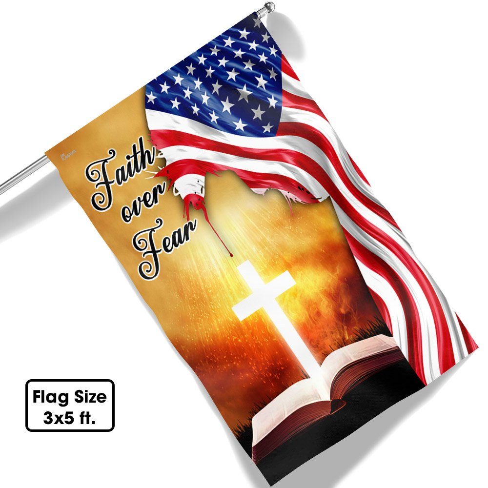 Jesus Flag Holy Bible Cross Holy Light Faith Over Fear American Flag MLN735F