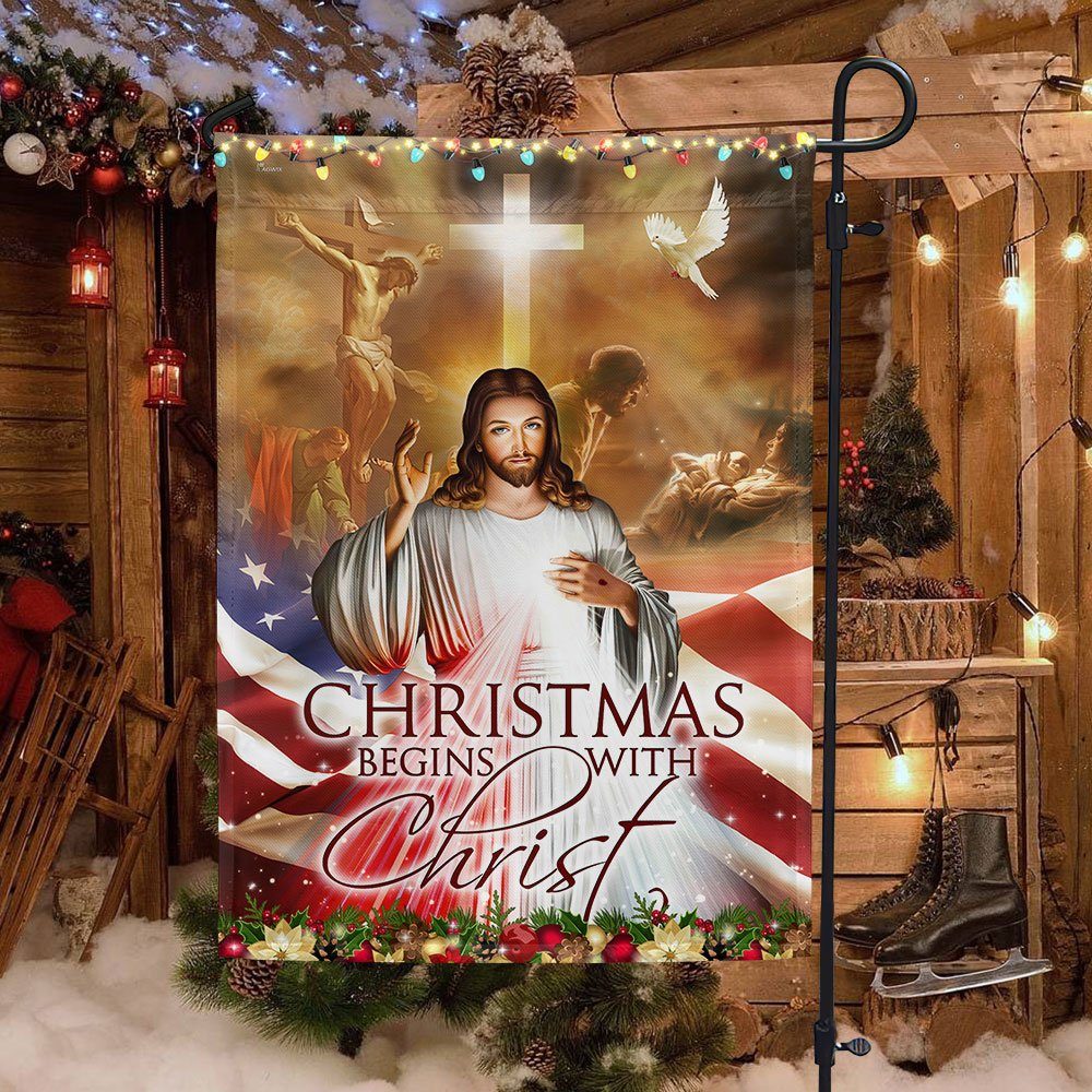 Jesus Nativity Christmas Begins With Christ Flag MLN674F