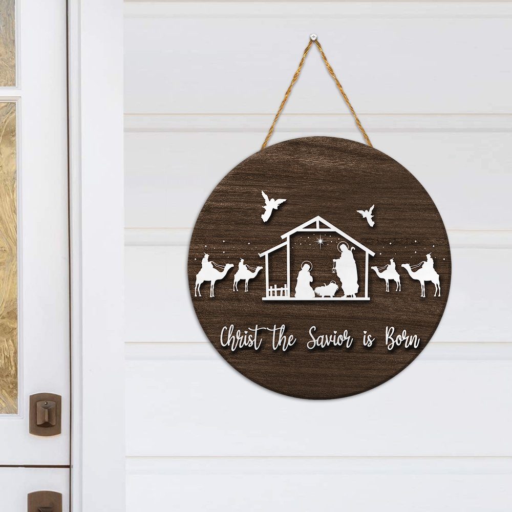 Jesus Wooden Sign Christ the Savior is Born Wooden Door Sign TRV1572WD