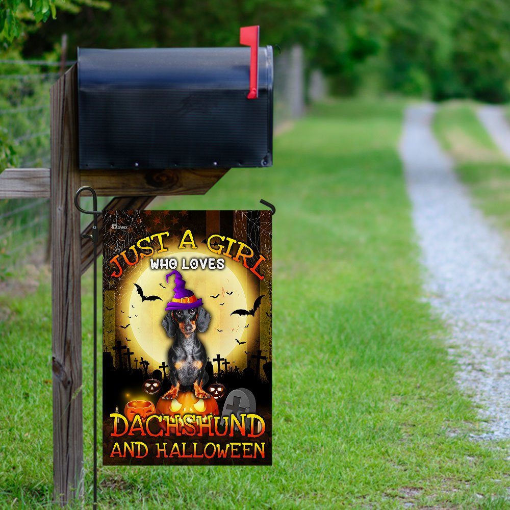 Just A Girl Who Loves Dachshund And Halloween Flag Just A Girl Who Loves Dachshund And Halloween Flag