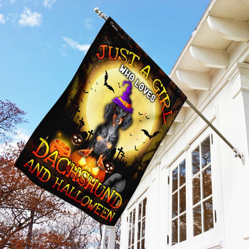Just A Girl Who Loves Dachshund And Halloween Flag Just A Girl Who Loves Dachshund And Halloween Flag