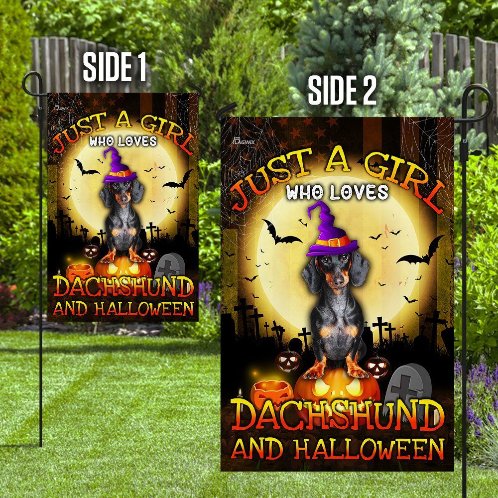 Just A Girl Who Loves Dachshund And Halloween Flag Just A Girl Who Loves Dachshund And Halloween Flag