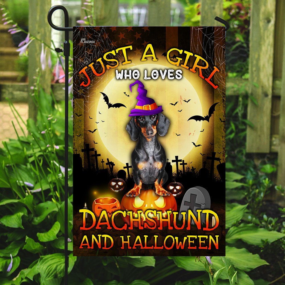 Just A Girl Who Loves Dachshund And Halloween Flag Just A Girl Who Loves Dachshund And Halloween Flag