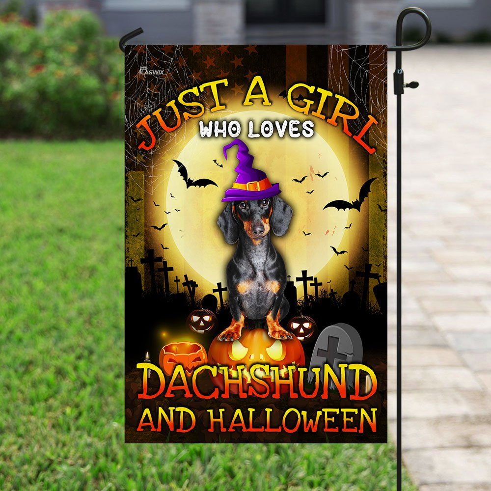 Just A Girl Who Loves Dachshund And Halloween Flag Just A Girl Who Loves Dachshund And Halloween Flag