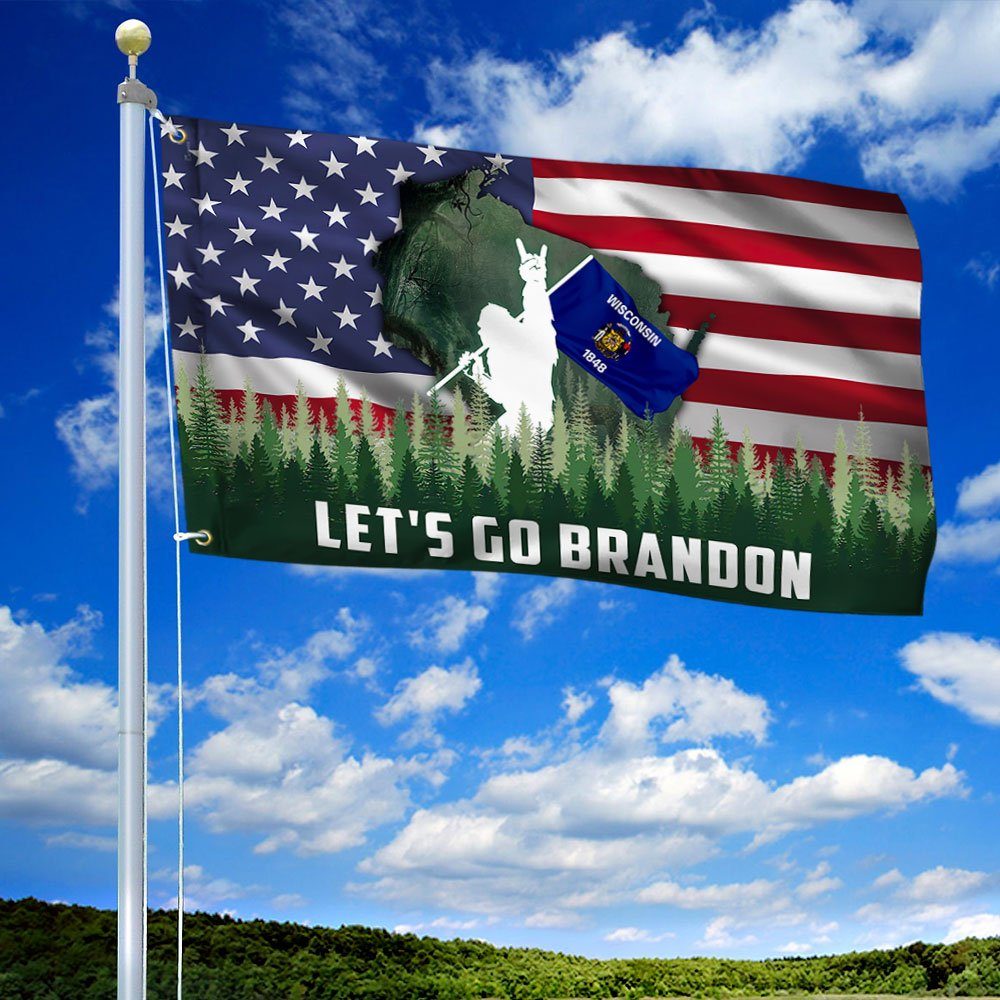 Let’s Go Brandon. Bigfoot Sasquatch Wisconsin American Flag TPT249GFv2
