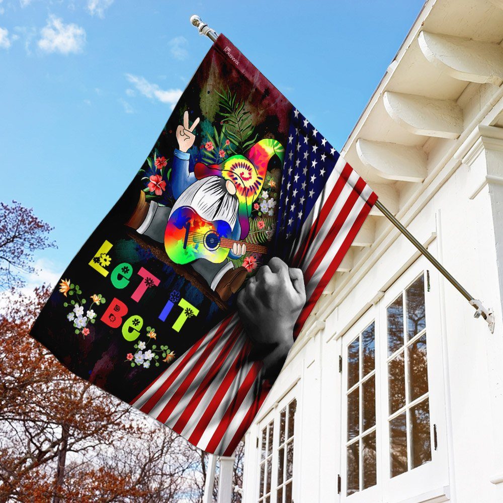 Let It Be Gnome Hippie American US Flag