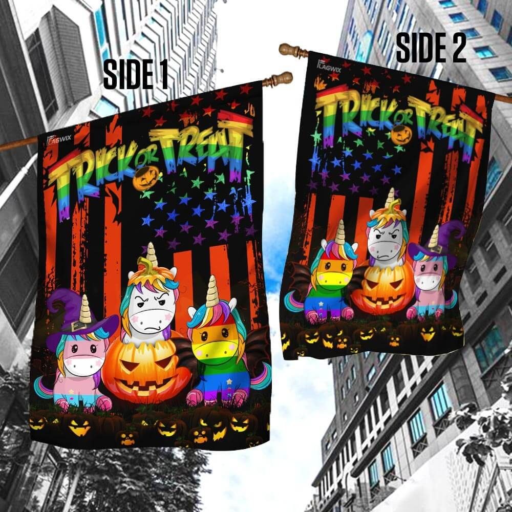 LGBT Unicorn Halloween Trick Or Treat Flag
