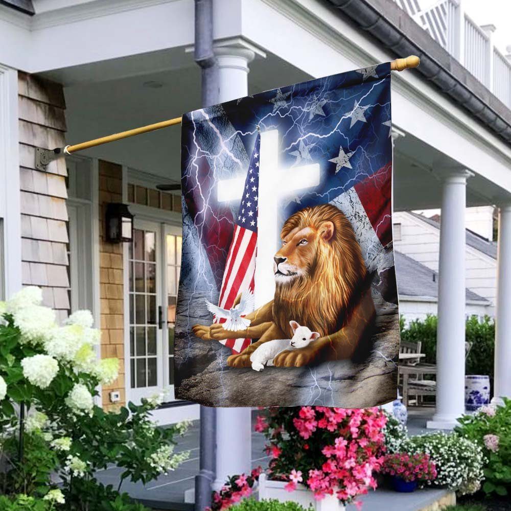Lion And Lamb Cross American Flag Lion And Lamb Cross American Flag