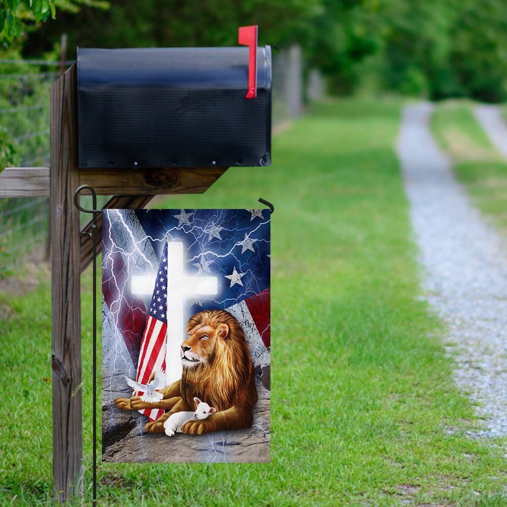 Lion And Lamb Cross American Flag Lion And Lamb Cross American Flag
