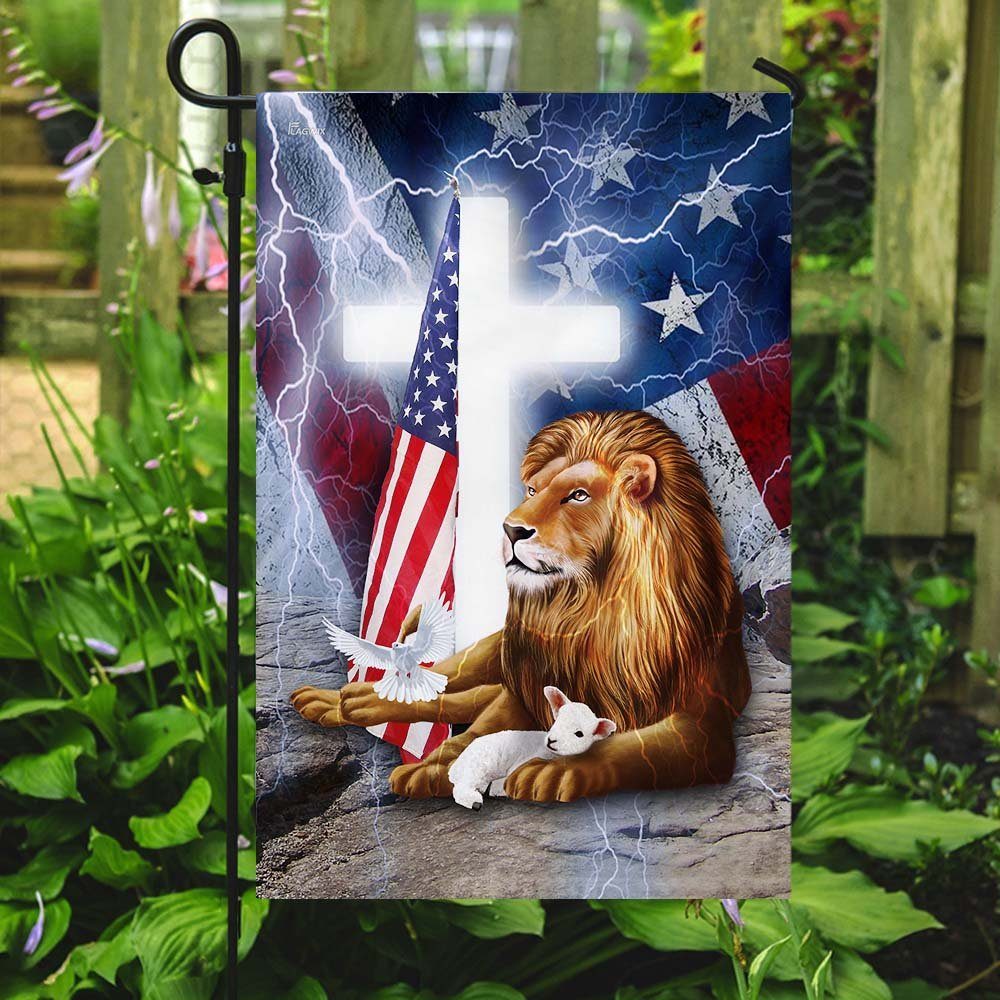 Lion And Lamb Cross American Flag Lion And Lamb Cross American Flag