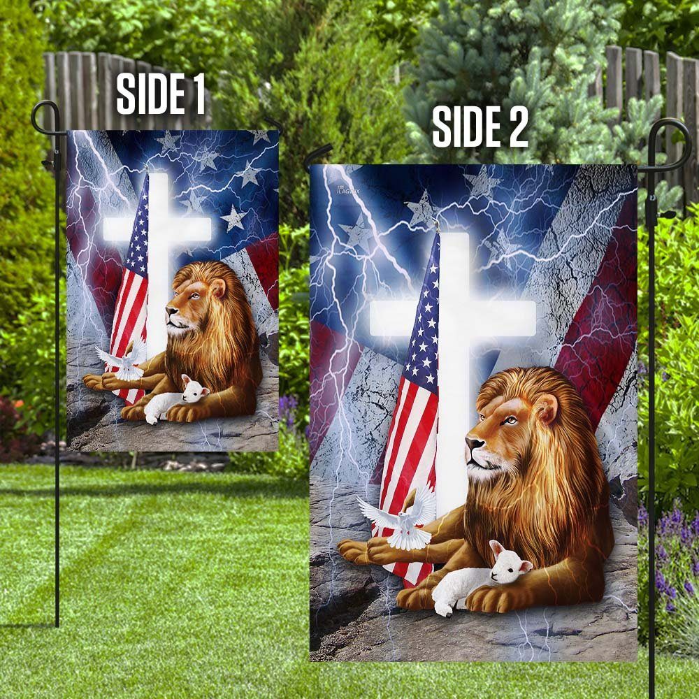Lion And Lamb Cross American Flag Lion And Lamb Cross American Flag