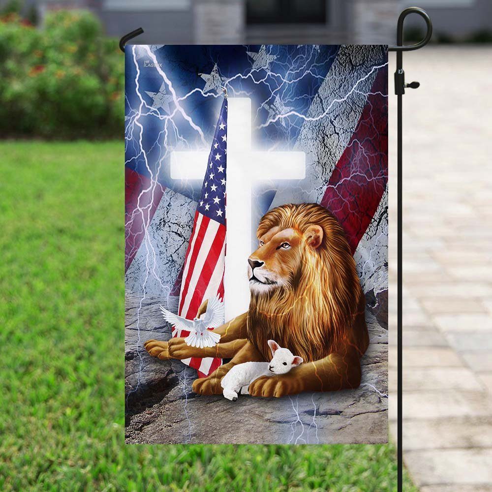 Lion And Lamb Cross American Flag Lion And Lamb Cross American Flag