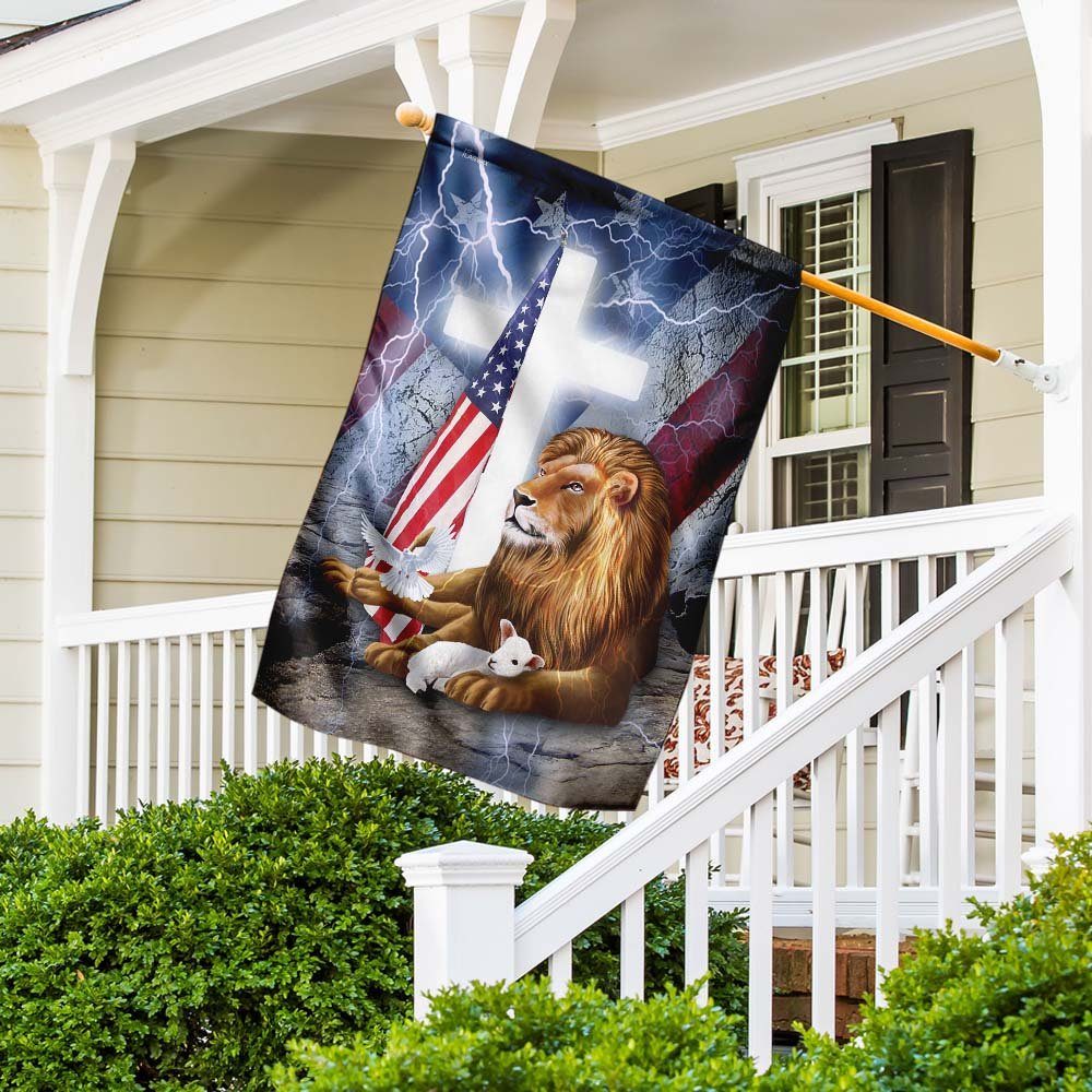 Lion And Lamb Cross American Flag Lion And Lamb Cross American Flag