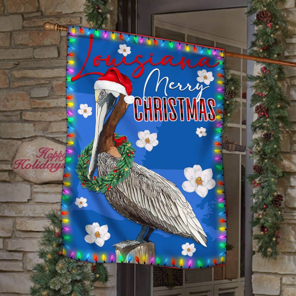 Louisiana Merry Christmas Flag Brown Pelican and Magnolia BNN700F