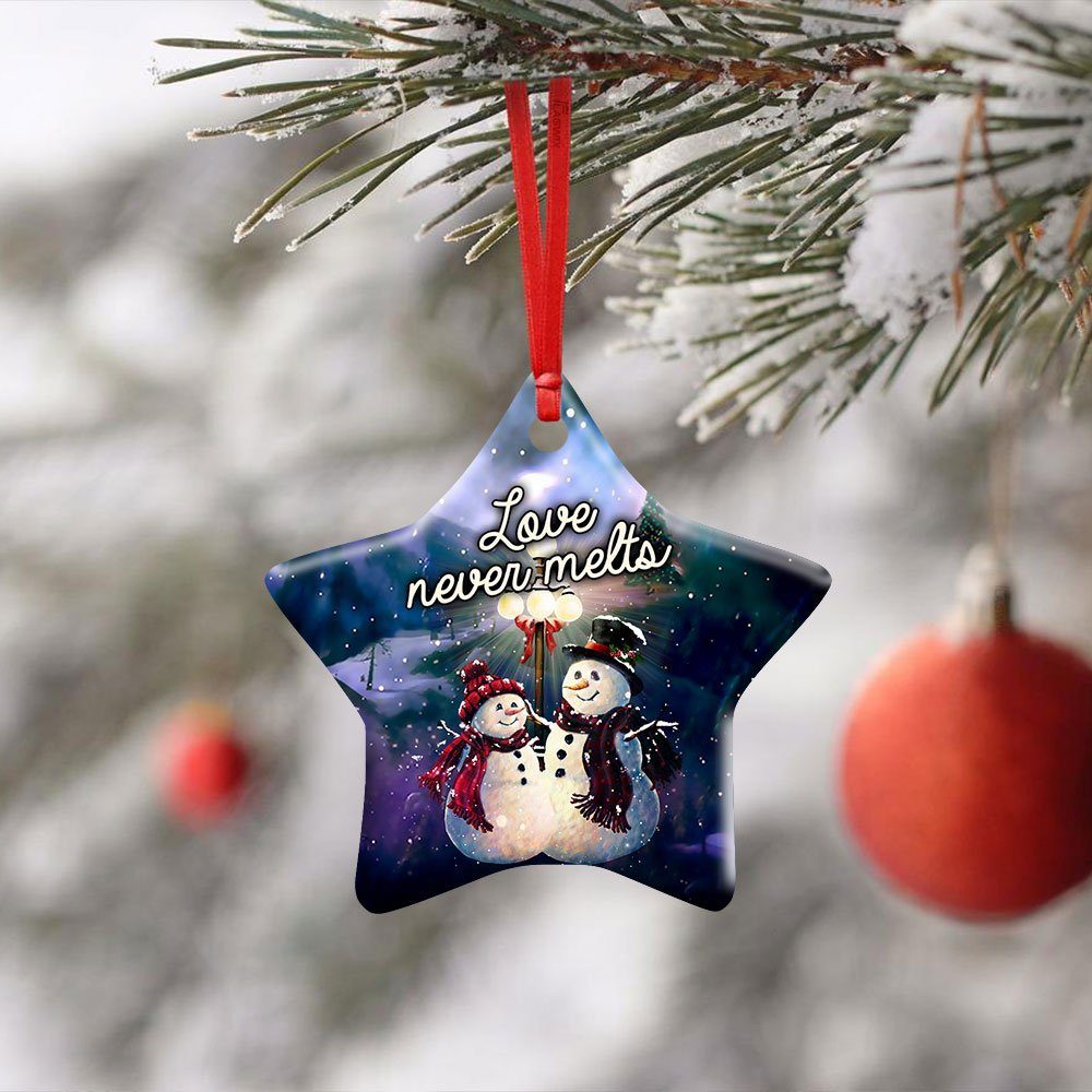 Love Never Melts Snowman Ceramic Ornament