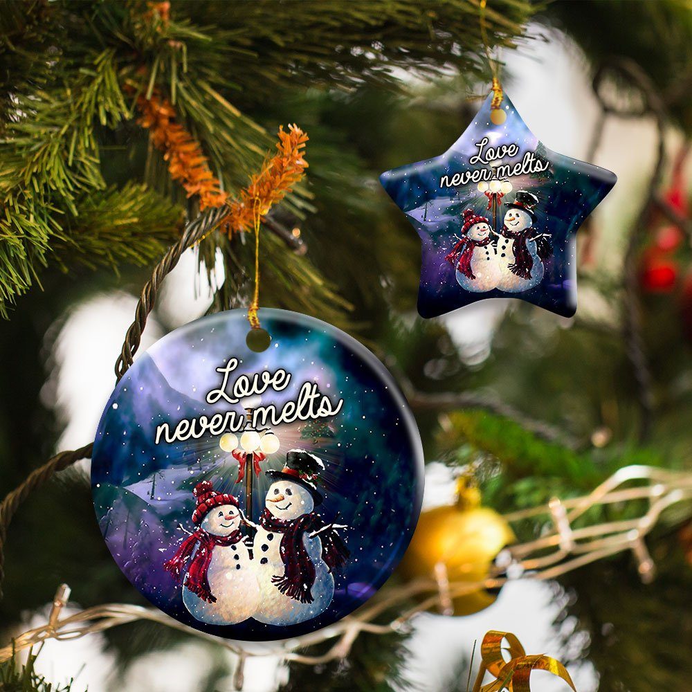 Love Never Melts Snowman Ceramic Ornament