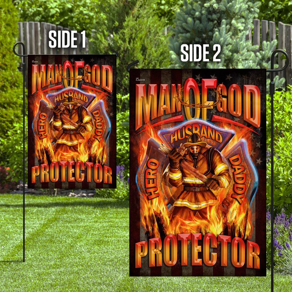 Man Of God Hero Husband Daddy Protector Firefighter Flag