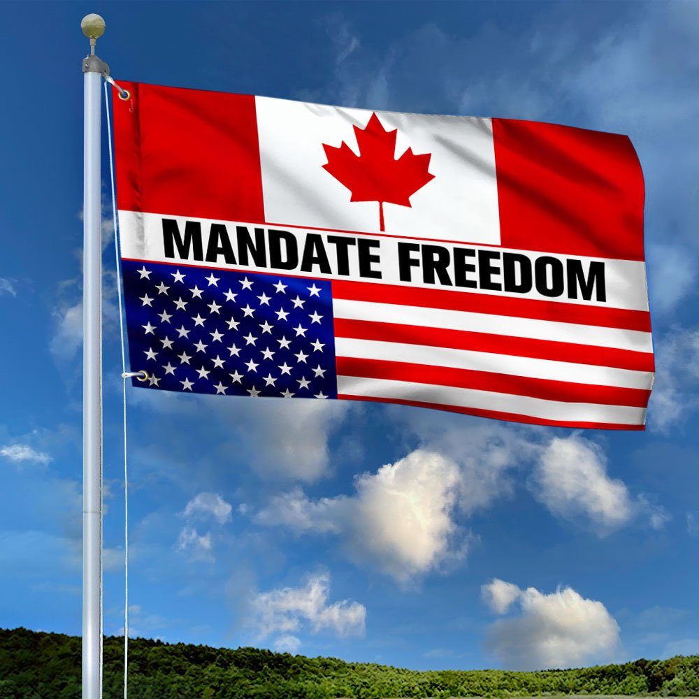 Mandate Freedom Grommet Flag, Freedom Convoy 2022, Truckers For Freedom, Canadian Truckers, Canadian American Flag QNN702GFv3