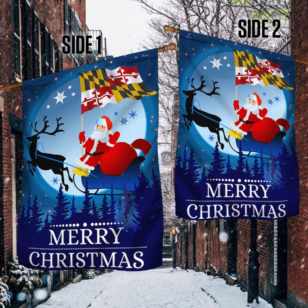 Maryland Christmas Flag Santa Sleigh Maryland Christmas Decoration TQN747Fv2