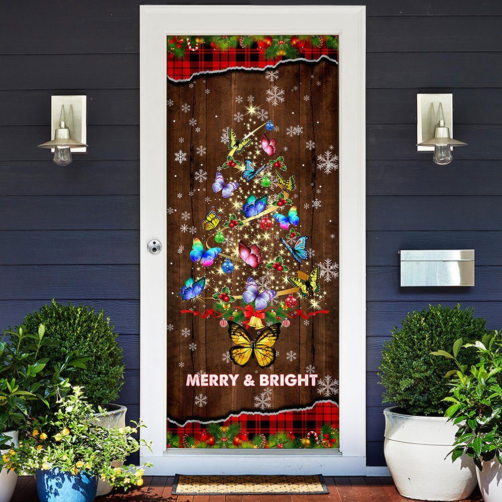 Merry And Bright. Butterflies Christmas Tree Door Cover