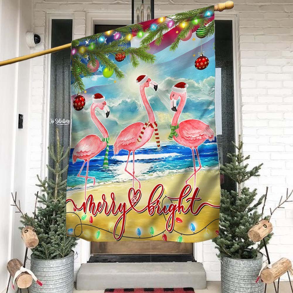 Merry and Bright Flamingo Christmas American Flag BNN679F