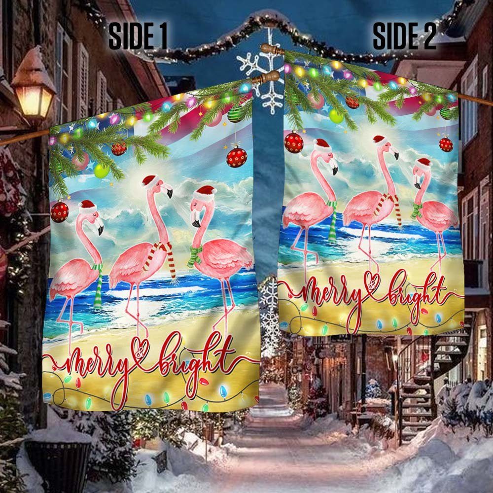 Merry and Bright Flamingo Christmas American Flag BNN679F