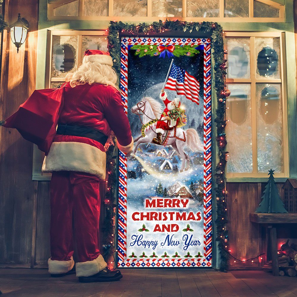 Merry Christmas and Happy New Year Door Cover Santa Riding Horse BNN635D
