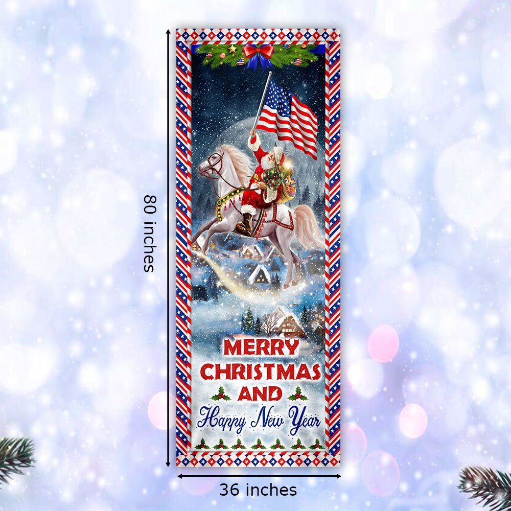Merry Christmas and Happy New Year Door Cover Santa Riding Horse BNN635D