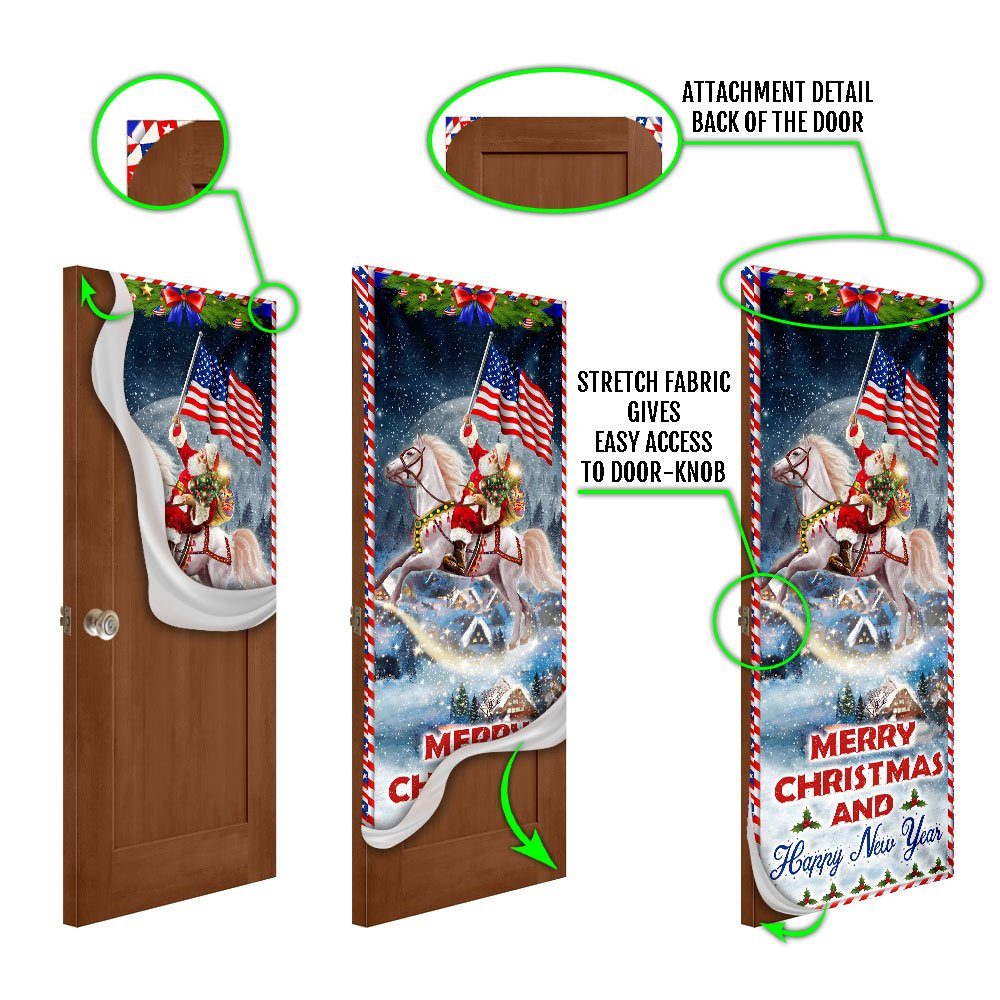 Merry Christmas and Happy New Year Door Cover Santa Riding Horse BNN635D