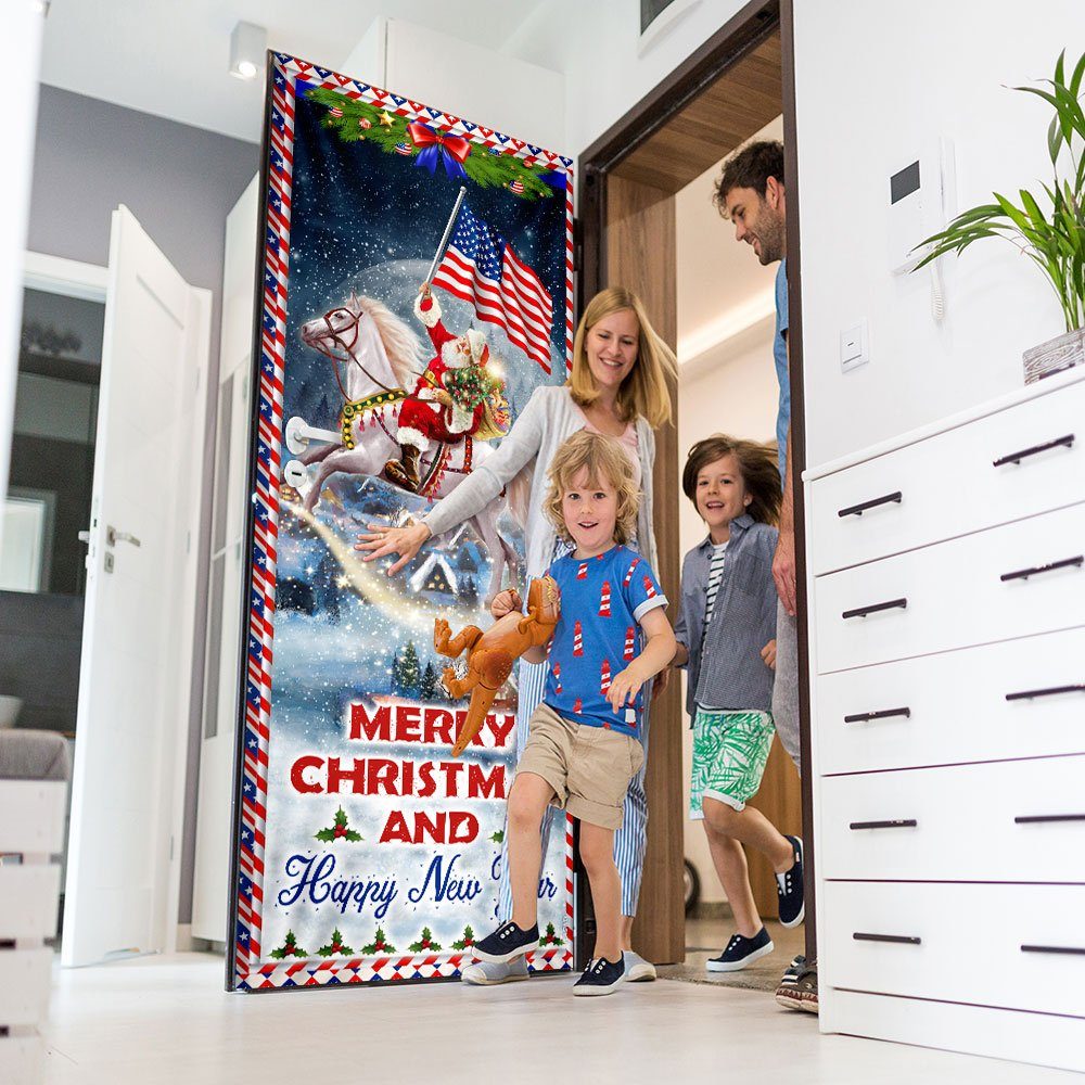Merry Christmas and Happy New Year Door Cover Santa Riding Horse BNN635D