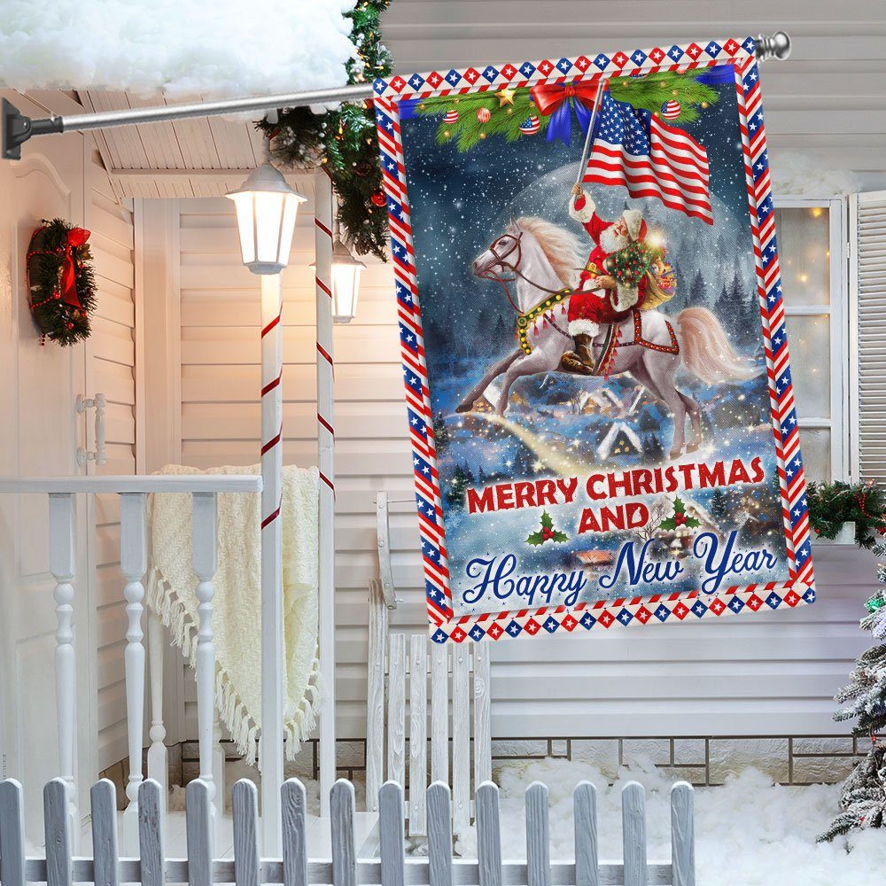 Merry Christmas and Happy New Year Flag Santa Riding Horse BNN635F