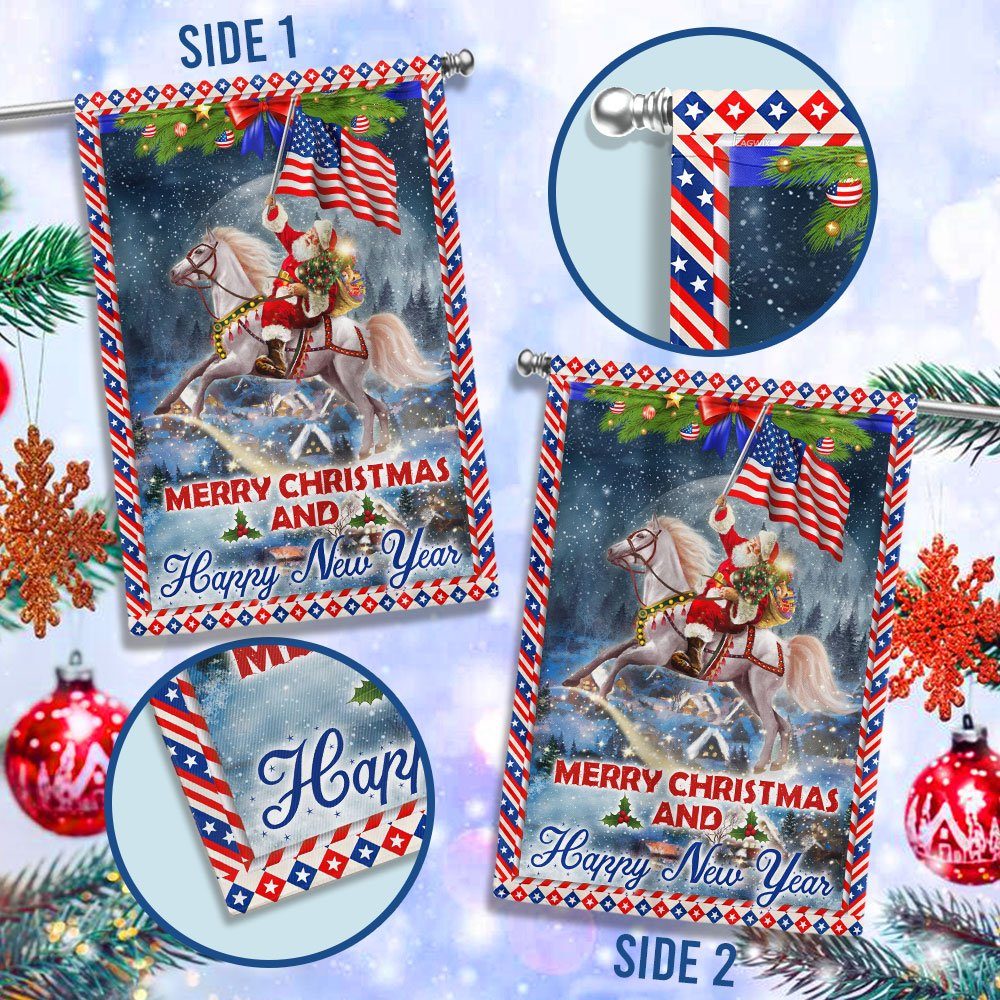 Merry Christmas and Happy New Year Flag Santa Riding Horse BNN635F