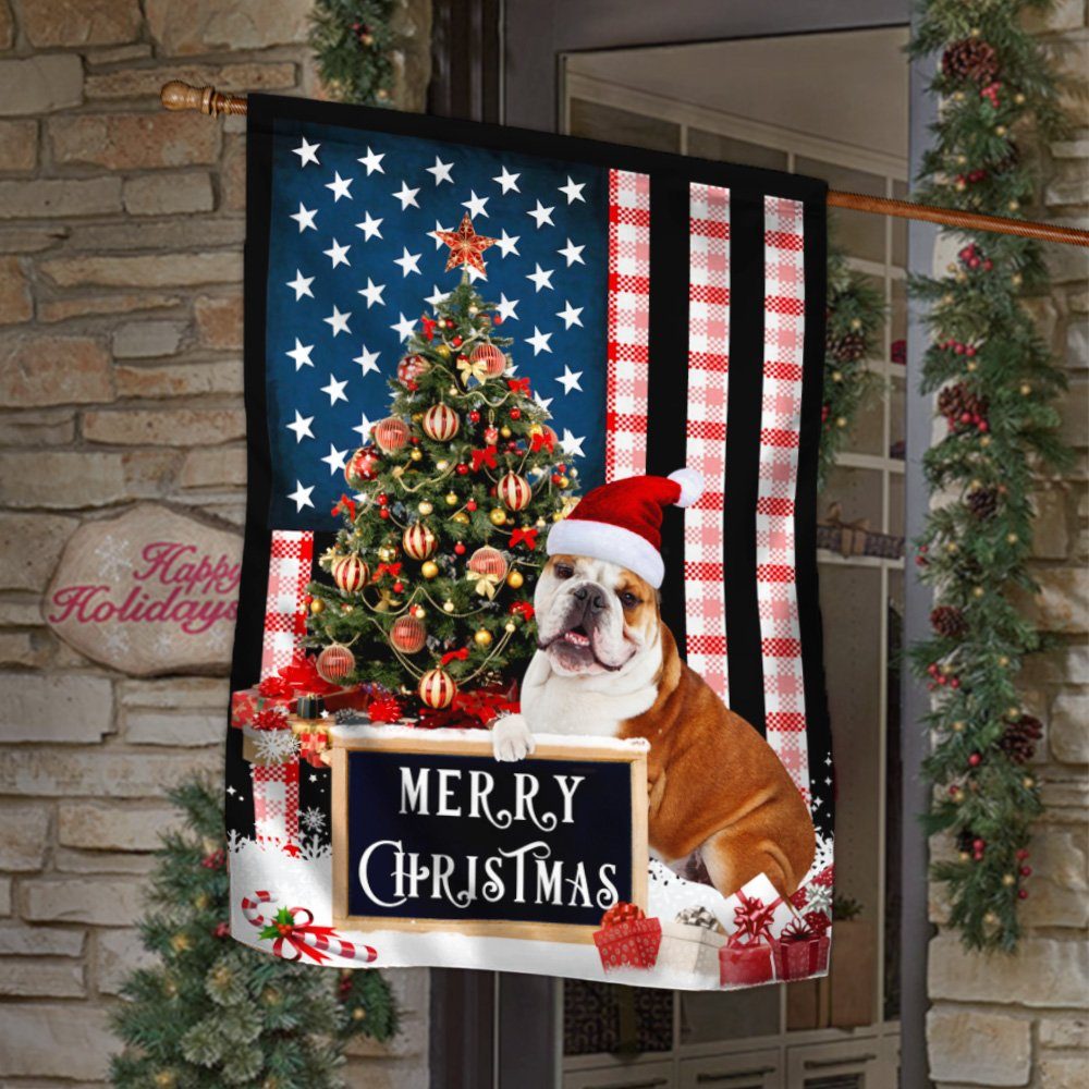 Merry Christmas English Bulldog Flag TRN468Fv23