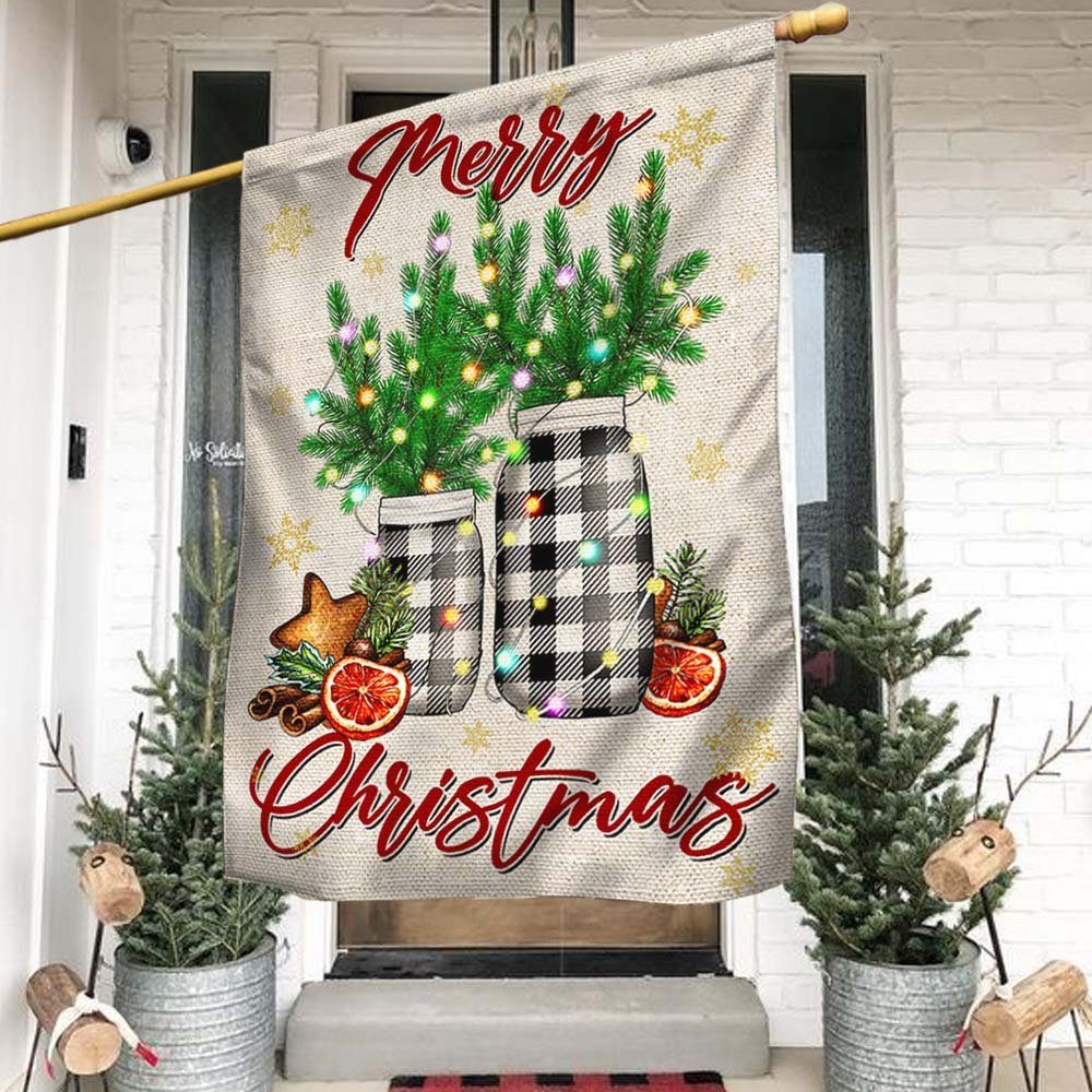 Merry Christmas Flag Pine Tree Holly LNT669F