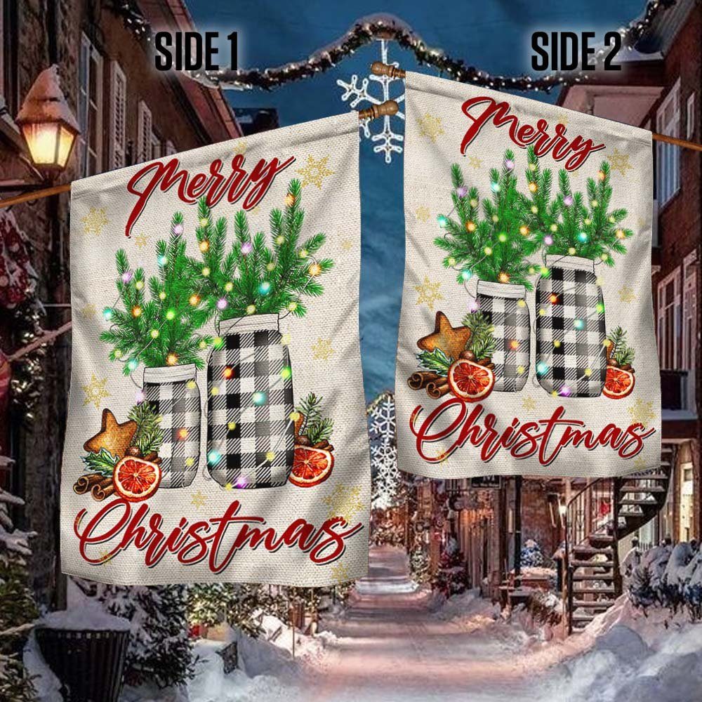 Merry Christmas Flag Pine Tree Holly LNT669F