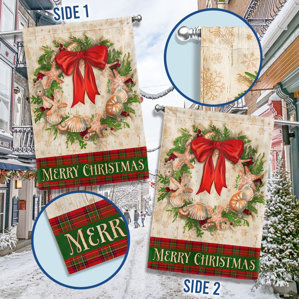 Merry christmas Flag Wreath Flower Ocean LNT633F