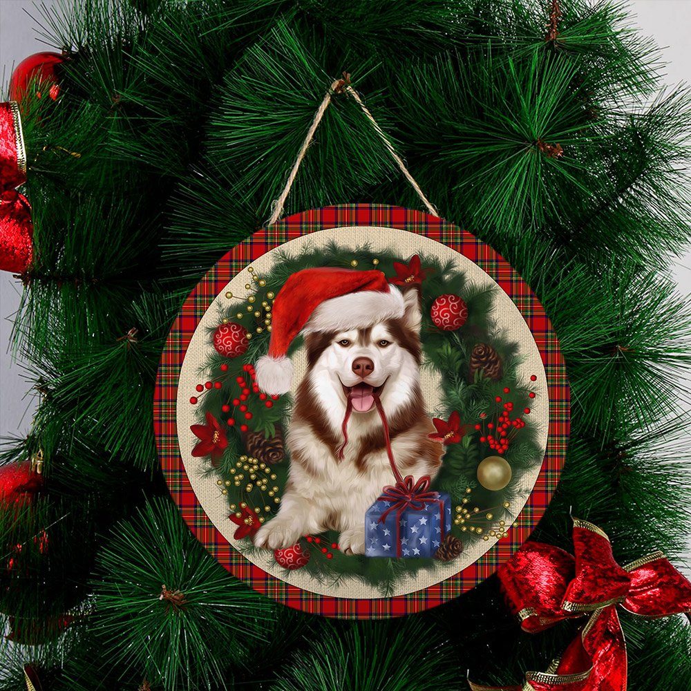 Merry Christmas Husky Wooden Door Sign TRL1456WDv3
