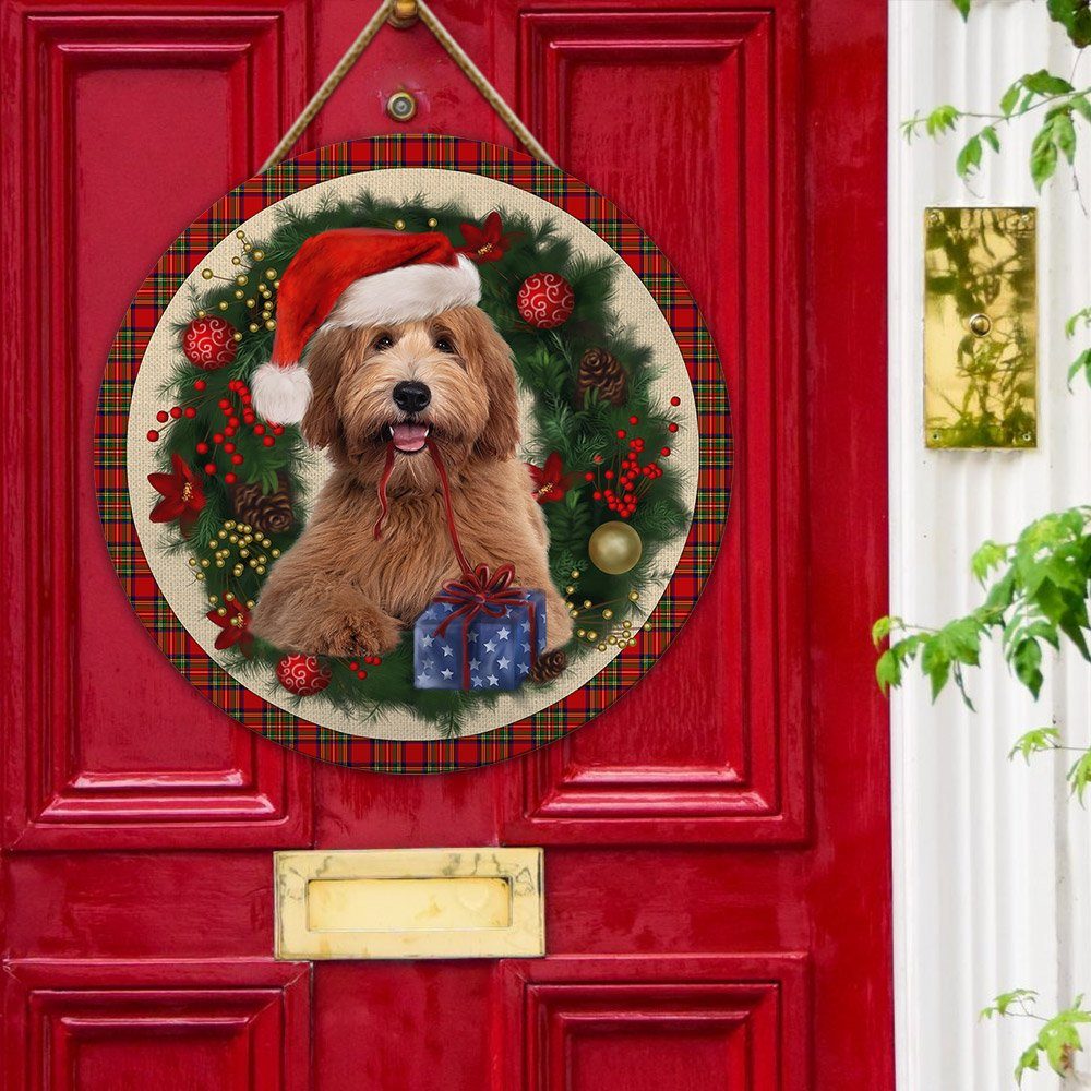 Merry Christmas Labradoodle Wooden Sign TRL1456WDv4