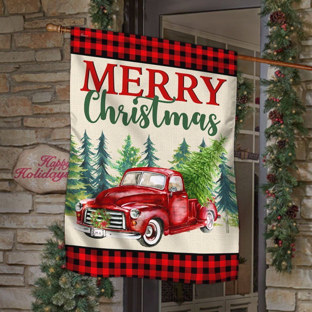 Merry Christmas Red Truck Flag TRL1335F
