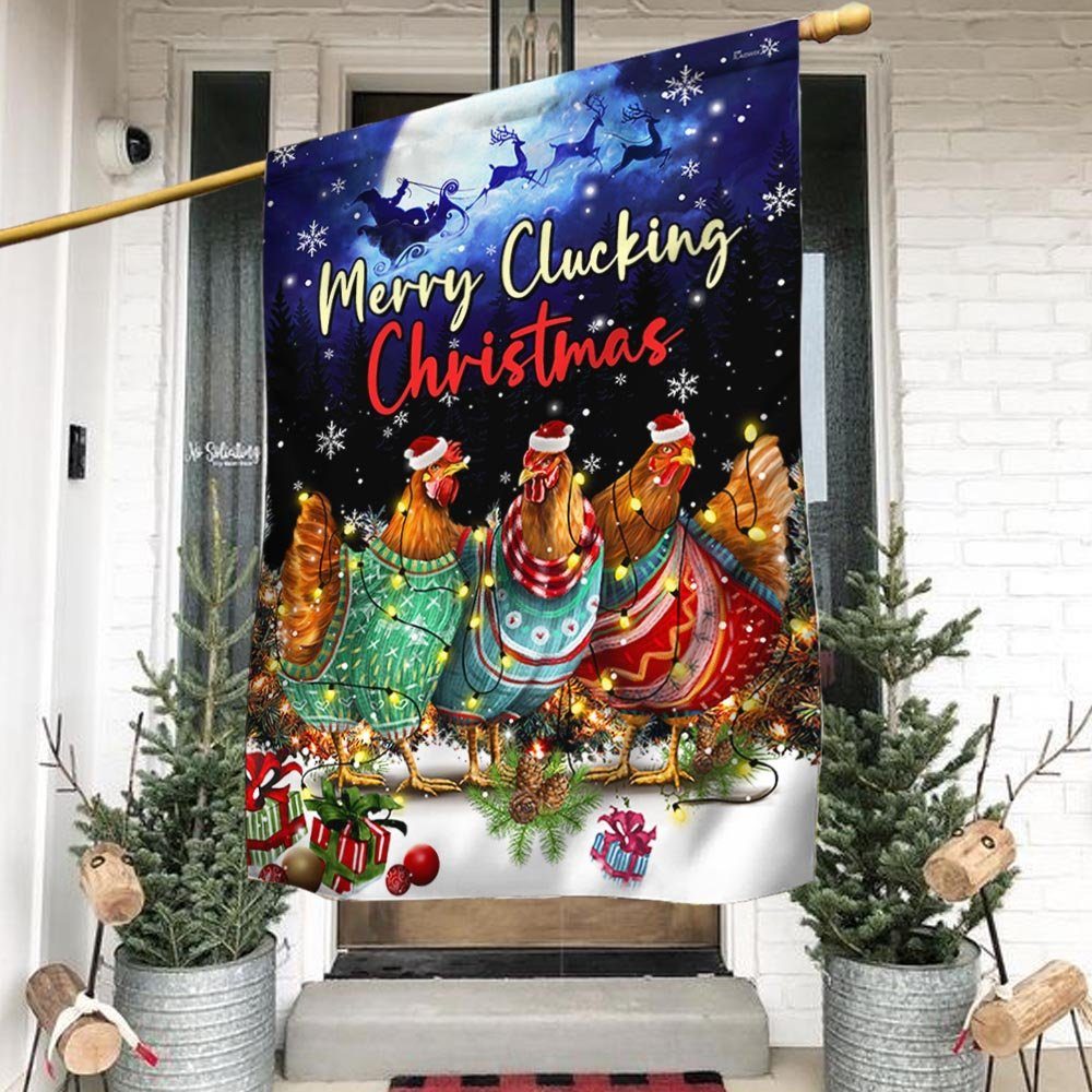 Merry Clucking Christmas Three Chicken Flag BNN659F