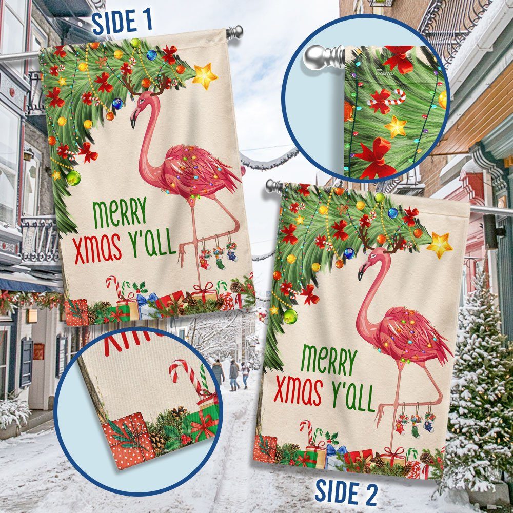 Merry Xmas Y’all Flamingo Christmas Flag BNN619F