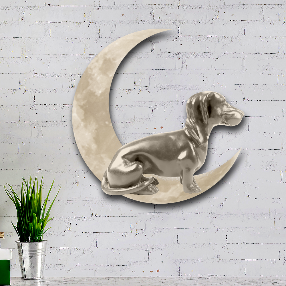 Metal Dachshund On The Moon Hanging Metal Sign QNK1014MS
