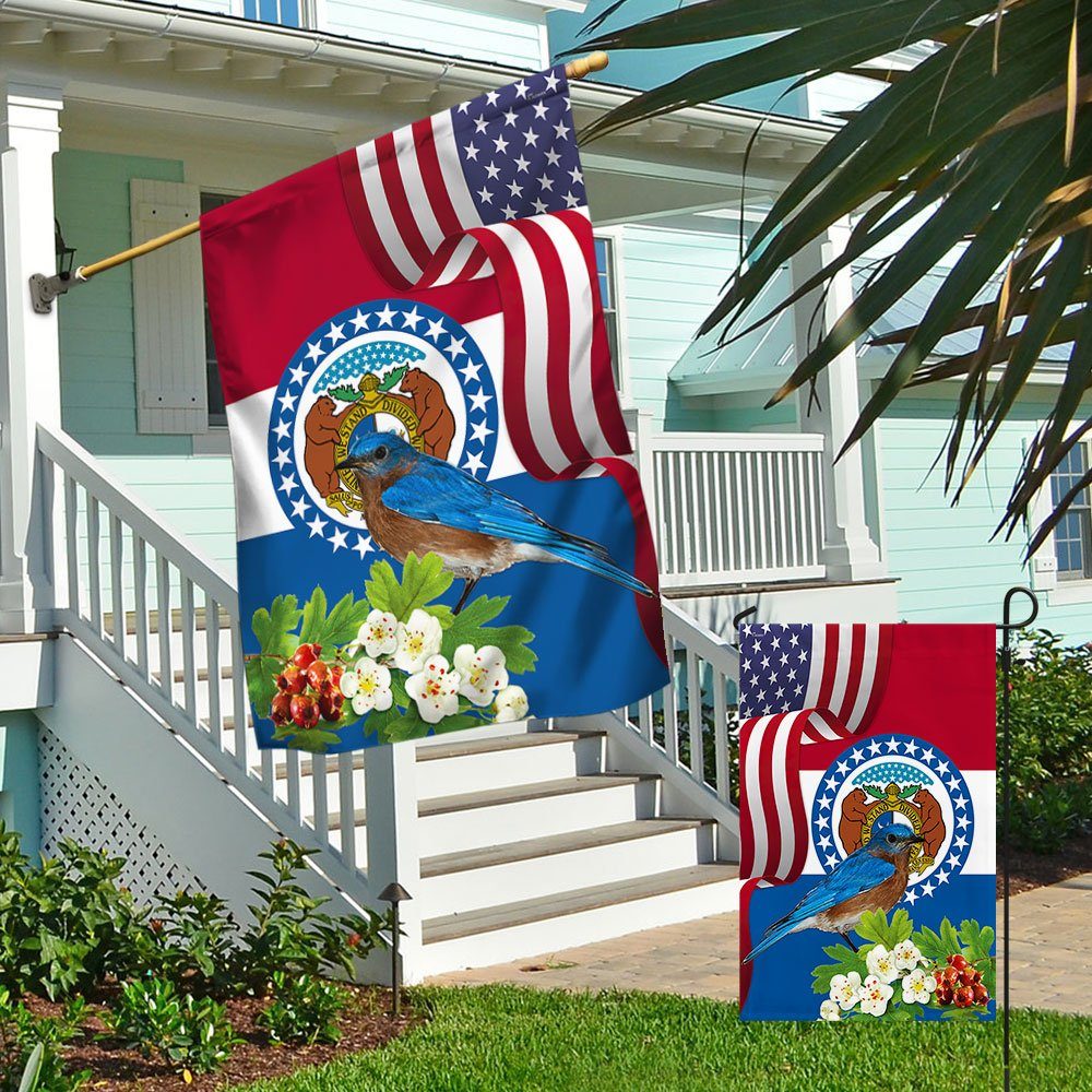 Missouri State Bluebird and White Hawthorn Flower Flag MLN1141Fv32