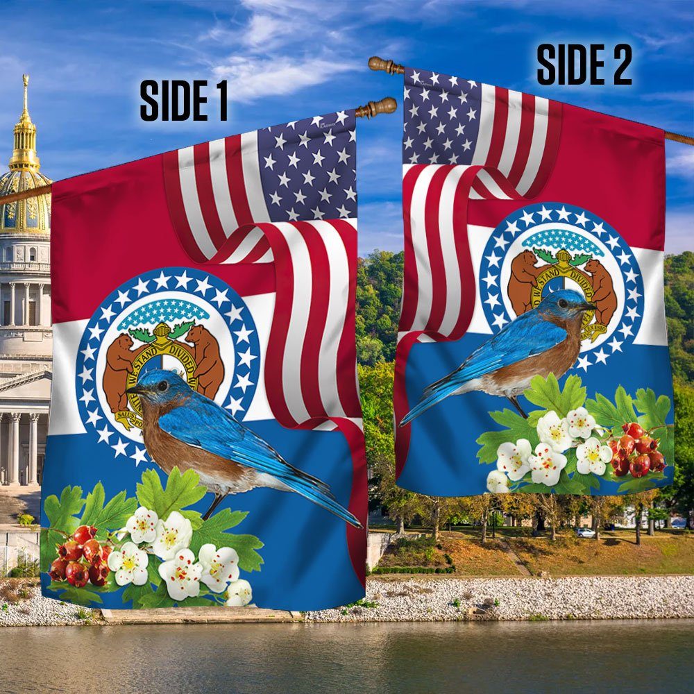 Missouri State Bluebird and White Hawthorn Flower Flag MLN1141Fv32