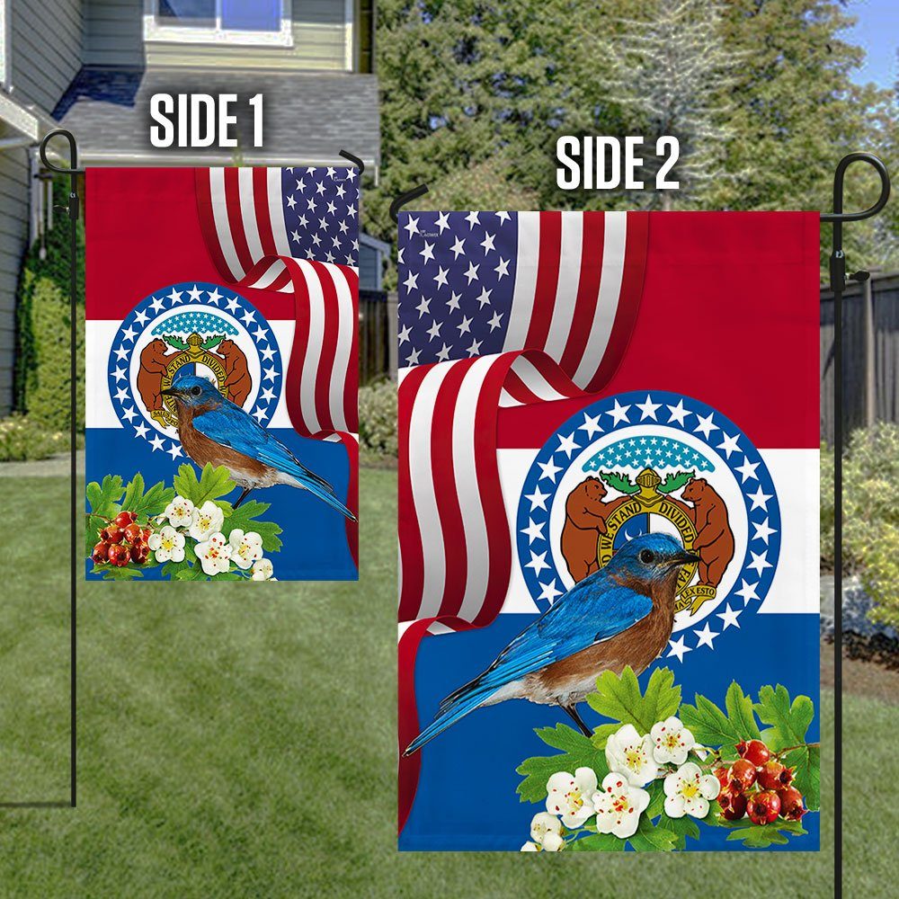 Missouri State Bluebird and White Hawthorn Flower Flag MLN1141Fv32