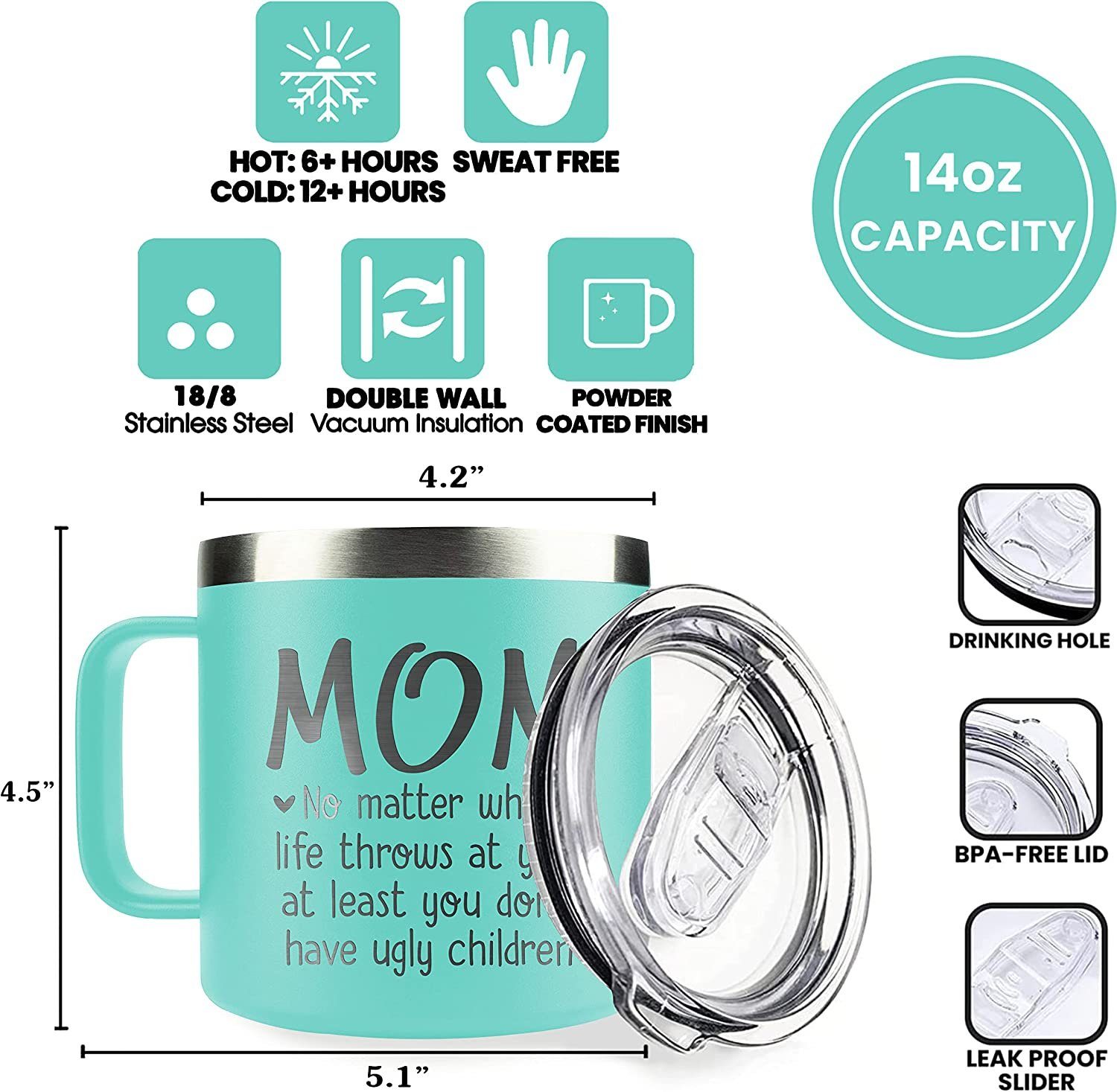 Mom Gifts – Gifts for Mom from Daughter Son Kid – Christmas Gifts for Mom from Daughter, Son, Kids – Mom Mug Coffee – Mom Birthday Gifts – Present for Mother 14 oz Mug, Mint