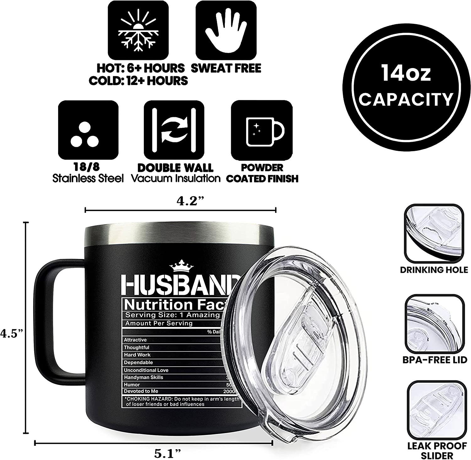 MONDAYSTYLE Gifts for Husband – Husband Mug 14 oz, Black