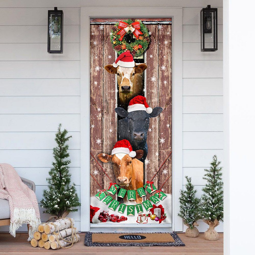 Moo-ry Christmas Cow Door Cover