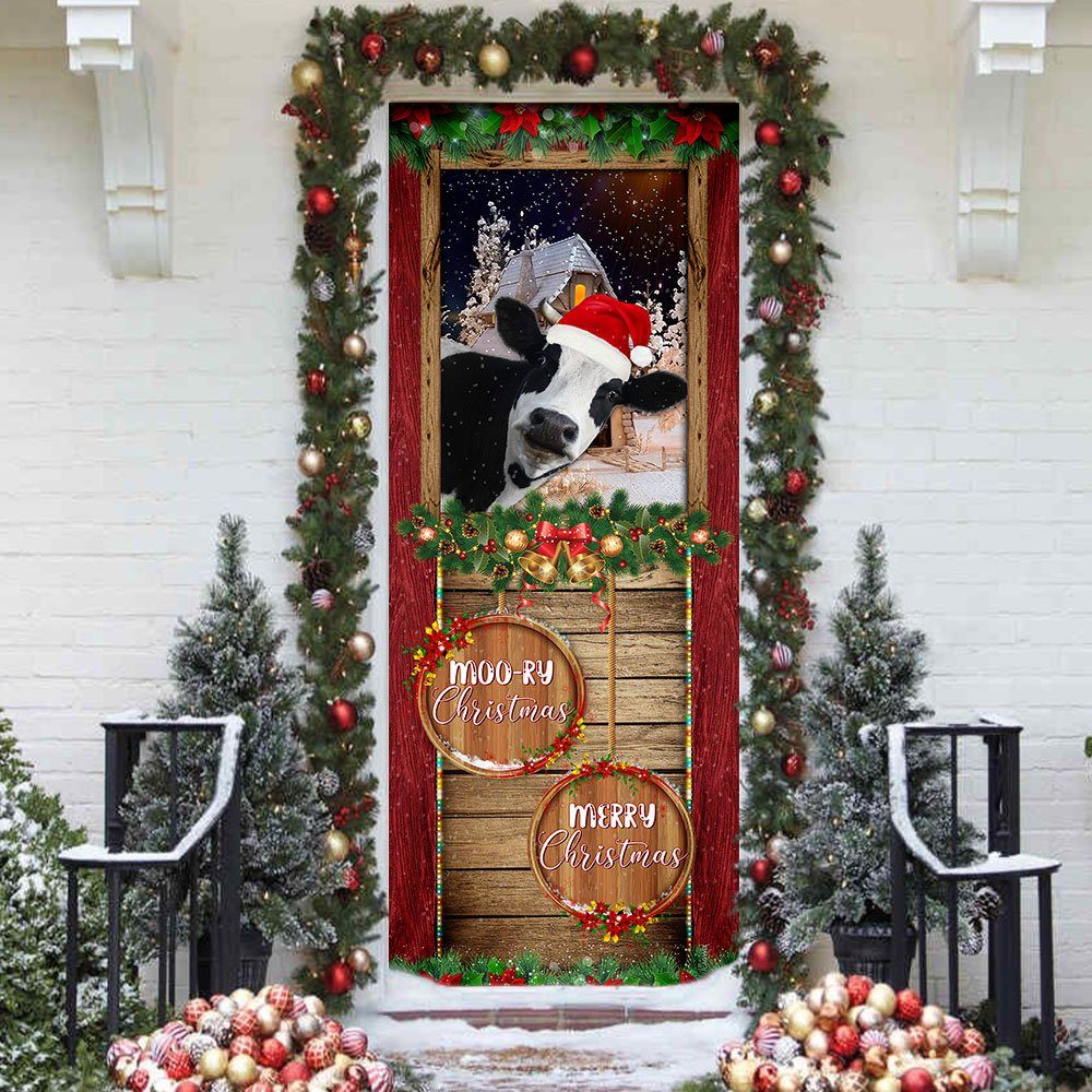 Moory Christmas Cow Door Cover