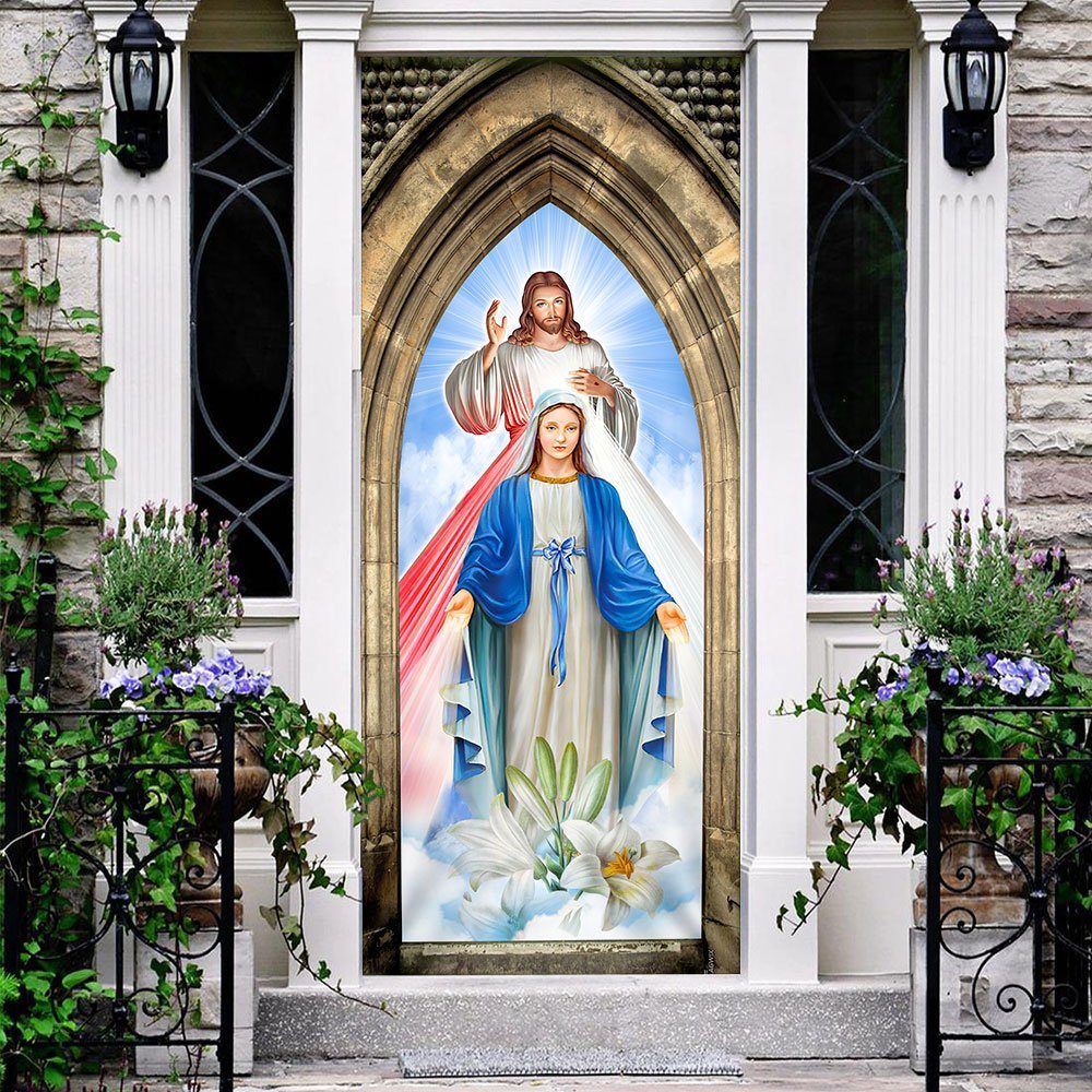 Mother Mary And Jesus Christ Door Cover